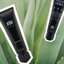 S1N Care black matte bottle of fragrance-free body lotion with aloe vera plant background